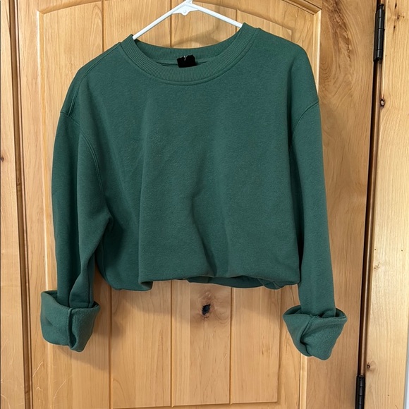 Forest Green Cropped Crew Neck Sweatshirt - Picture 1 of 6